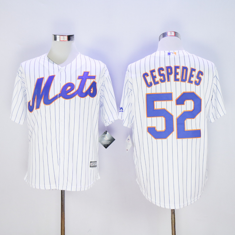 Men New York Mets 52 Cespedes White Stripe Game MLB Jerseys